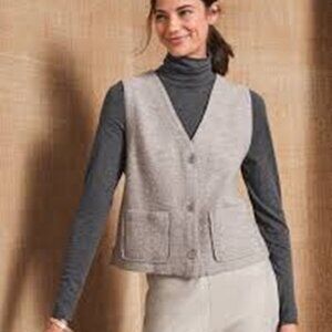 NWT Eileen Fisher DOVE Lightweight Boiled Wool V-Neck Vest
